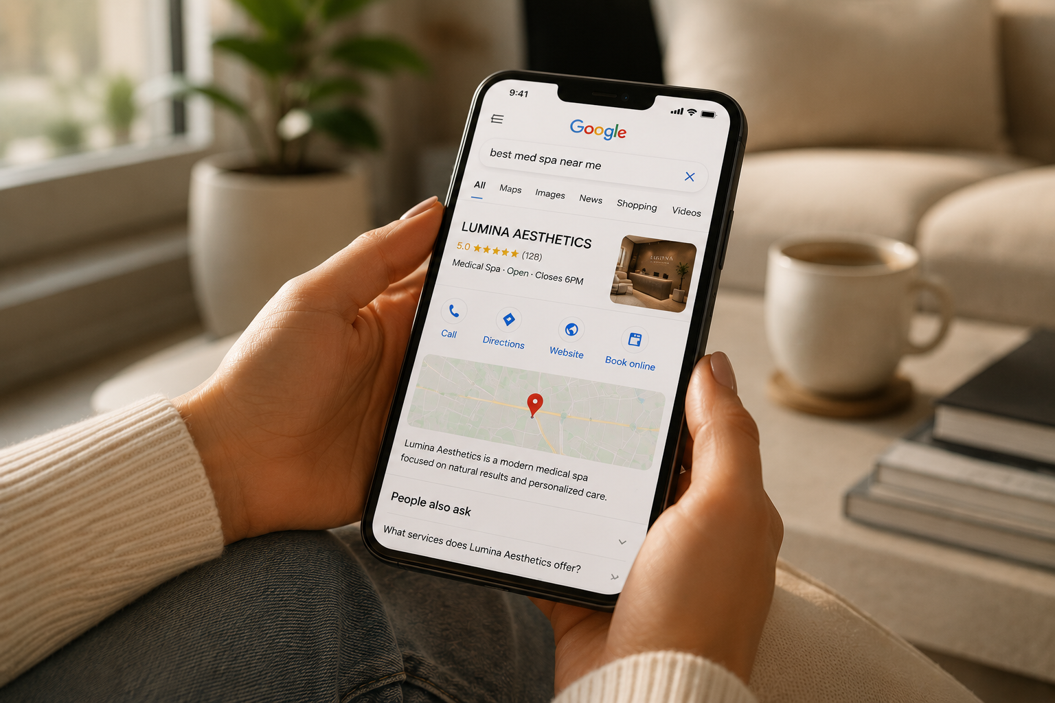Patient searching for a med spa on a phone